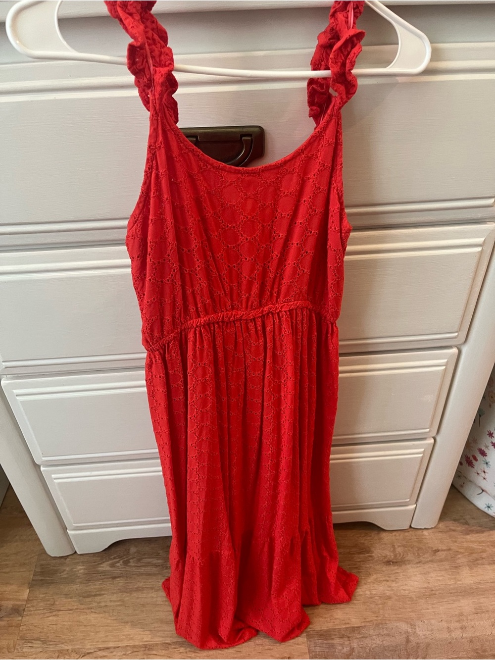 Jessica Simpson Red Smocked Top with Eyelet Detail